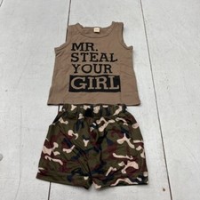 Brown Camo 2 Piece Shorts  Tank Set Boys Size 12 Months NEW