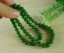 Certified Green Hetian Nephrite Jade Bead Beads Necklace 19 inches B-188-8