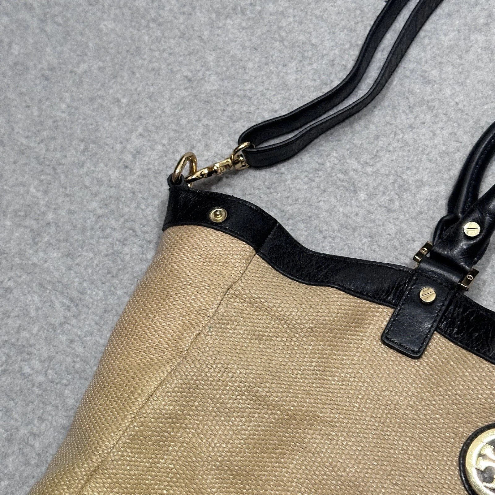 Borsa a tracolla Tory Burch donna extra large beige finiture in pelle intrecciata