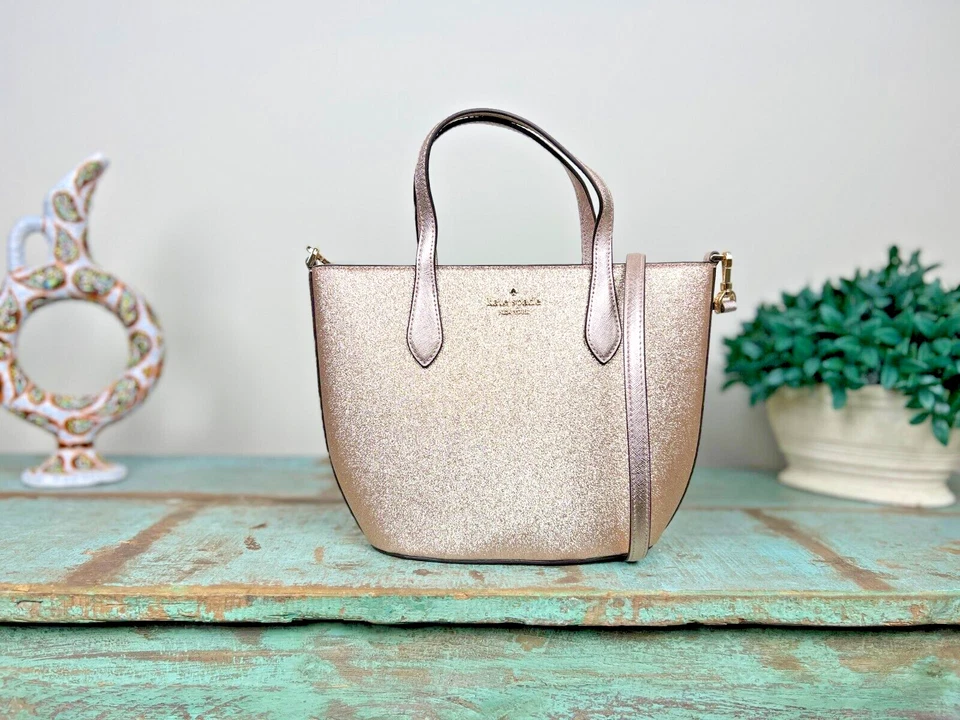 Kate Spade Glimmer Small Gold Glitter Fabric Satchel Crossbody Bag - Image 4 of 4