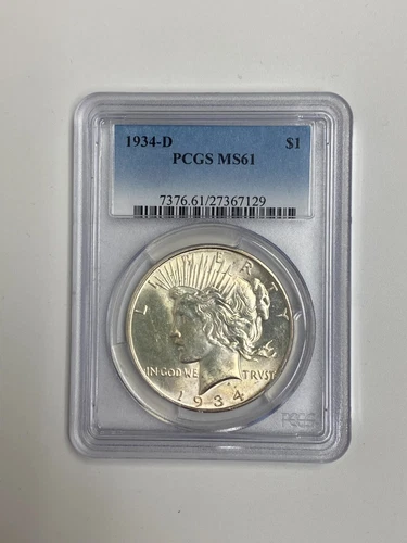 1934-D Peace Silver Dollar PCGS MS61