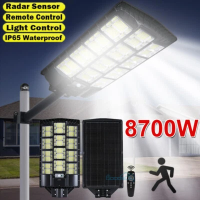 LINEBA 8700W Commercial LED Solar Street Lights Outdoor Dusk to Dawn Solar Super Bright