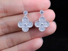 CROSS CLOVER CZ SILVER CHANDELIER EARRINGS WEDDING BRIDAL PROM JEWELRY CZ11917