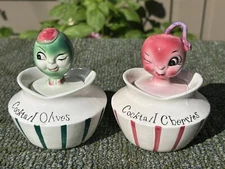 VINTAGE HH ERA LEFTON 1950'S COCKTAIL CHERRIES & OLIVES JARS