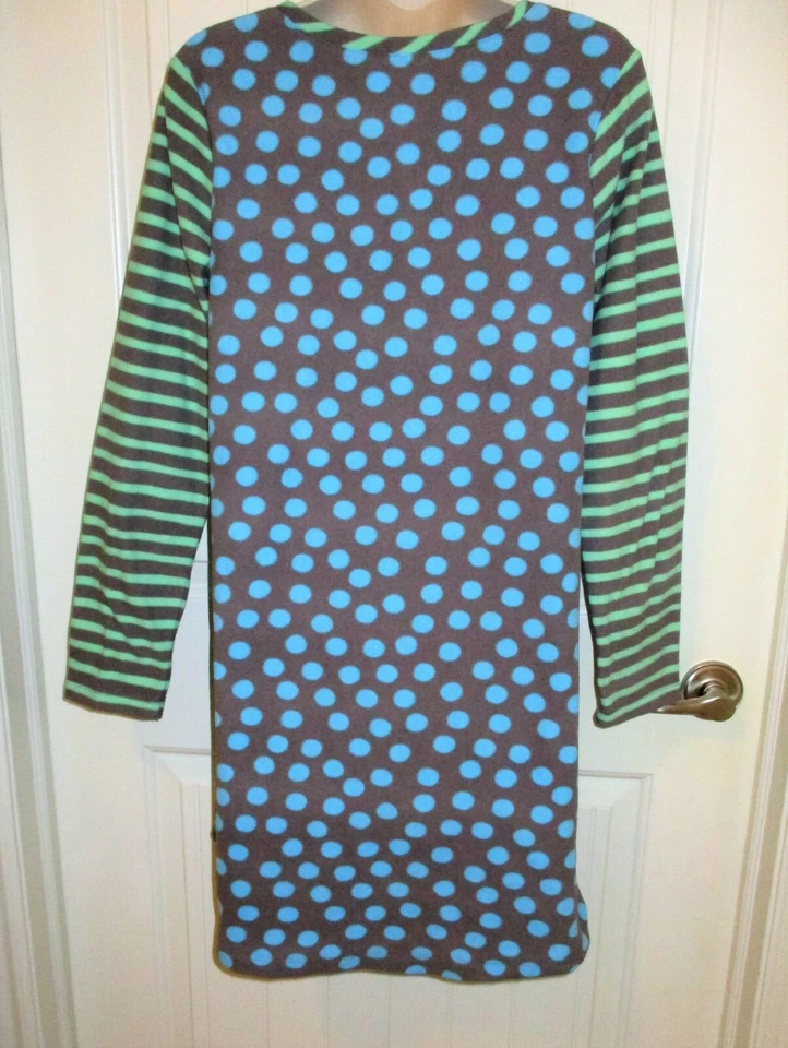 Camisón polar a lunares gris/azul HUE con rayas verdes Slv, botones, bolsillos, M Foto 4 de 4