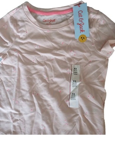 Cat & Jack Sz XS 4/5 T-shirt Bundle Pink Flower Green It's A Nice Day Tees - Picture 2 of 4