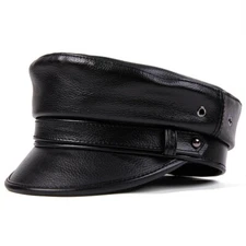 Men Genuine Leather Captain Sailor Hat Fiddler Flat Cap Driver Visor Beret Cap