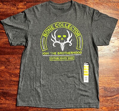 BONE COLLECTOR T-SHIRT    Men's L    Gray + Bright Green    50% Poly-50% Cotton