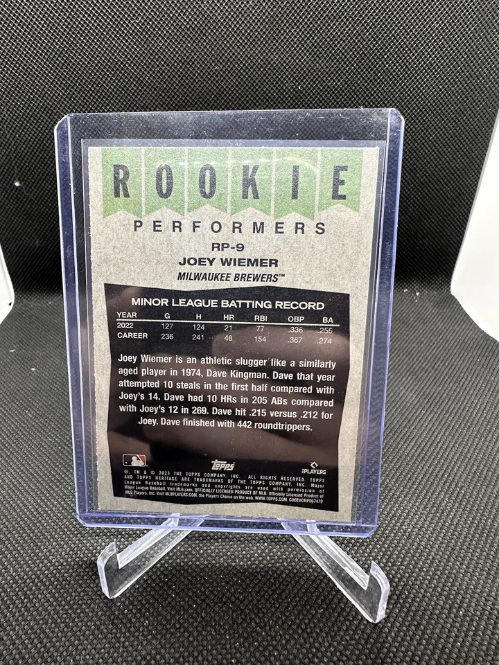 Joey Wiemer 2023 Topps Heritage High Number Rookie Performers RC #RP-9 Brewers - Image 2 of 2