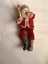 Antique VTG Clay Painted Face SANTA Figurine Christmas Ornament Red Japan