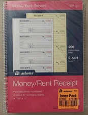 Adams Money and Rent Receipt Books, 2-Part Carbonless, 7-5/8 x 10-7/8, 5 Pack