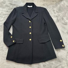 St. John Collection Black Santana Knit Gold Button Blazer Long Jacket Women's 4