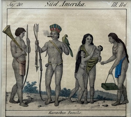 ⭕️ ANTIQUE C.1825-1830 HAND COLORED DUTCH COLONIAL PRINT FRAMED CARIBBEAN FAMILY - Picture 4 of 12