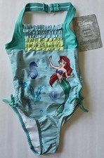 Disney Store Ariel 1pc Swimsuit Sz 4 Teal White Ruffles Little Mermaid SPF50 
