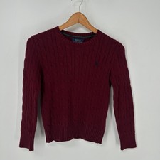 Polo Ralph Lauren Sweater Boys Small Red Cable Knit Pullover Preppy Crew Neck