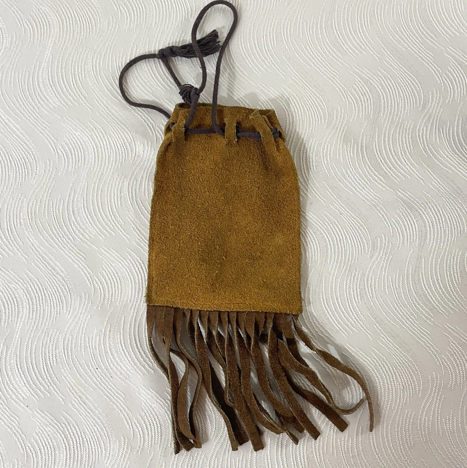 Bolso vintage de gamuza marrón con cordón y flecos Foto 2 de 4