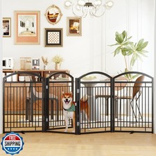 THKKY Folding No-Assembly Metal Freestanding Dog Gate with Door Walk Through,