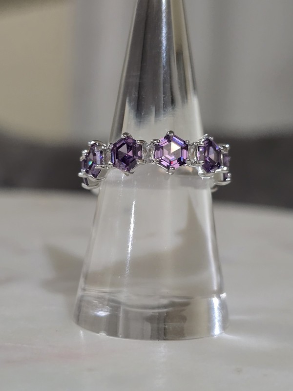 Bomb Party OG Ring Size 7 "Just Dazzle Me"  RG68925 Amethyst CZ on Rhodium 
