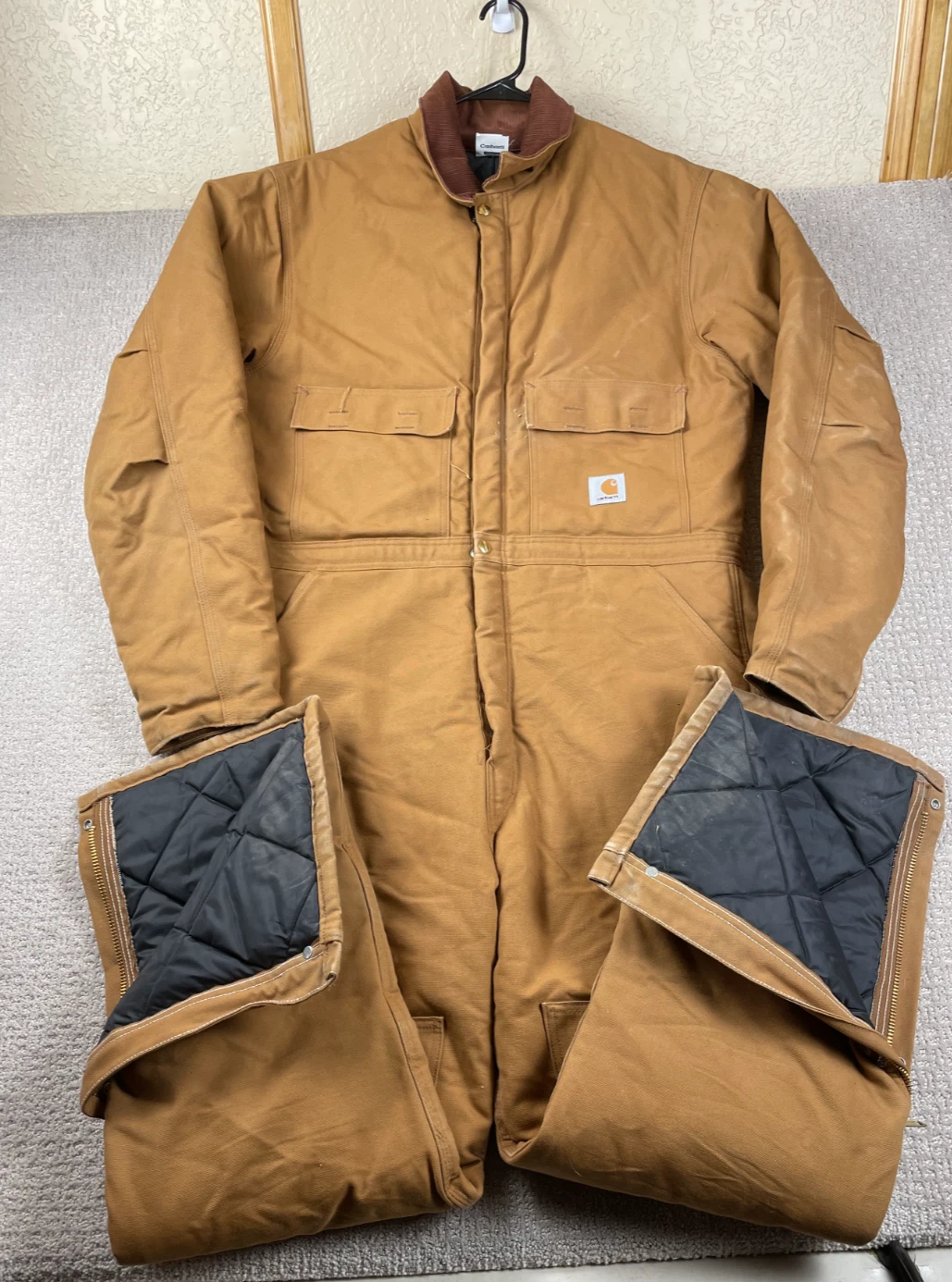 Vintage Carhartt Coveralls Mens 46T Brown Duck Canvas Lined Winter Workwear USA