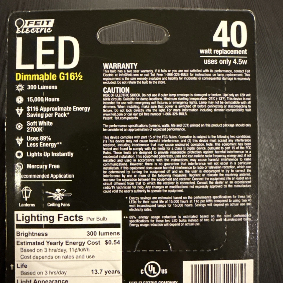 Feit Electric BPGM40/827/LED/2  4.5 Watt LED Dimmable 40 Watt Replacement - Image 3 of 4