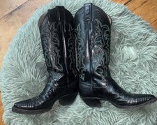 Women  s Vintage Justin Black Lizard Leather Green Stitch Western Cowboy Boots 5B