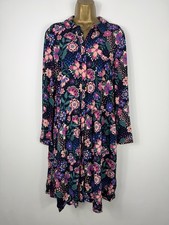 Khost Floral Shirt Dress UK 14 Navy Pink Long Sleeve Boho Festival Star Print