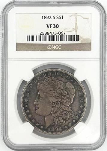 1892-S Morgan Silver Dollar $1 - Key Date - NGC Certified VF30