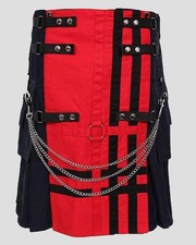 Men's Red  Black Utility Fashion Kilt Punk Goth Hybrid Cargo Kilt