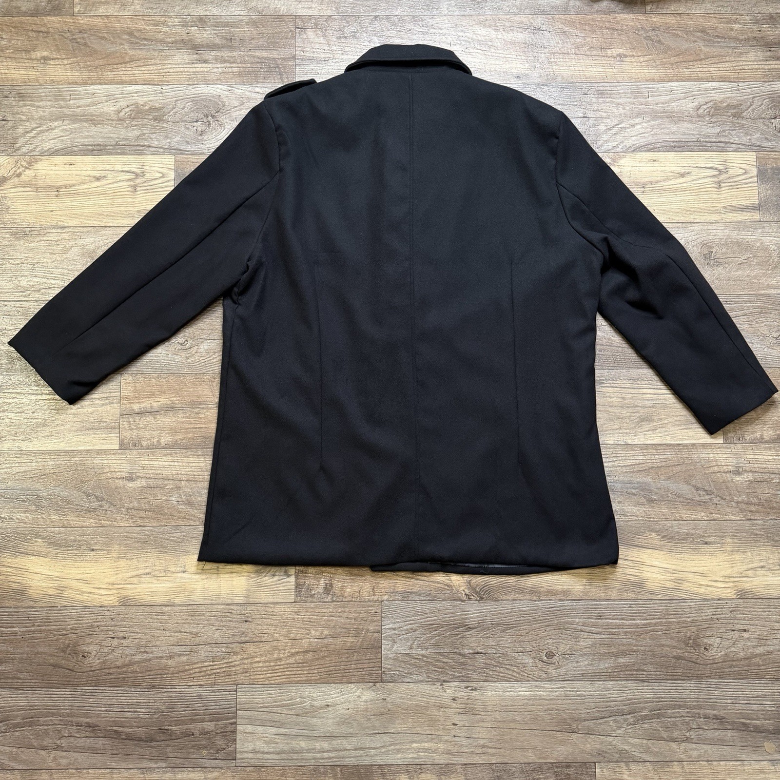 BNWOT Men’s Black Peacoat Style Jacket 4XL Double Breasted Midweight Casual Coat