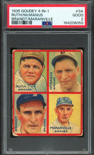 1935 Goudey 4-In-1 #3A Babe Ruth Maranville PSA 2 GD Well Centered New Label