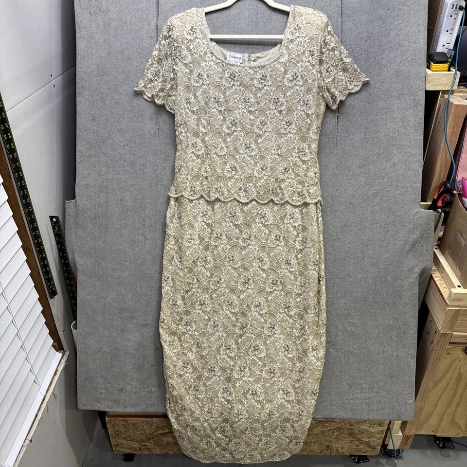 Vtg Stenay Ivory Beaded Sequin Formal Gown Dress 12 Cocktail Evening Maxi - Image 4 of 4