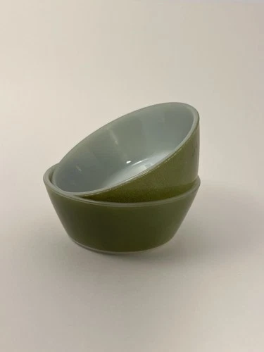 Vintage Federal Glass Cereal Bowls, Avocado Green, Set of 2, 5”