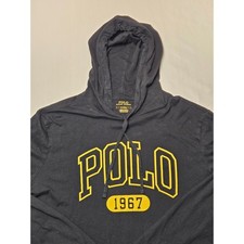 Polo Ralph Lauren Mens Hoodie Black Yellow Logo 1967 Graphic Long Sleeve Size M