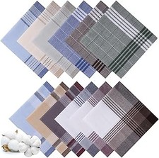 12 Pcs Handkerchiefs for Men, 100 Soft Cotton Men's Handkerchiefs with Check, L