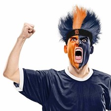 Detroit Tigers Fuzz Head Wig MLB Pro Baseball Sports Adult Costume Accessory