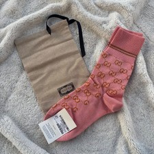 Gucci Rose & Beige Monogram Mid Socks  - Large - MSRP $300 - New - Authentic