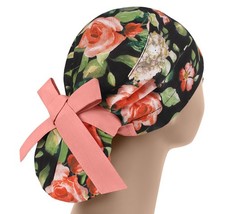 Scrub hats, nurse scrub cap, womens surgical hat, ponytail scrub cap flowers
