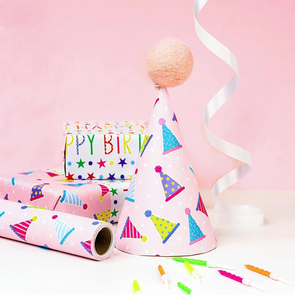 Birthday Gift Wrapping Paper Roll - 17 Inch X 32.8 Feet - Reversible Pink Design - Image 3 of 4