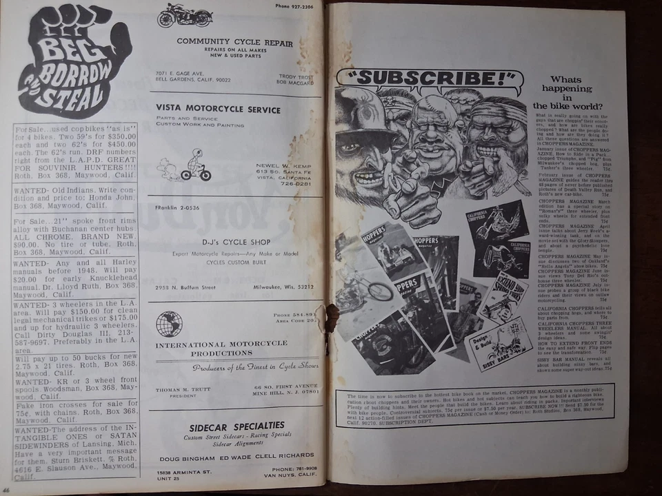 Choppers magazine March 1968  Ed Big Daddy Roth Roman Holiday Trike Harley Biker - Image 2 of 4