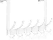 White Over The Door Hooks Towel Coat Rack Fit 1-3/4 Inch Doors