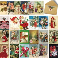 Obbyidk 24 Vintage Santa Claus Christmas Card Set with Envelopes & Sealing