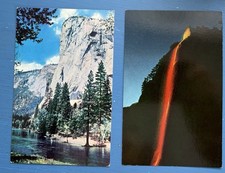 Yosemite National Park CA Postcards (2) ~ Fire Fall - El Capitan - Glacier Point
