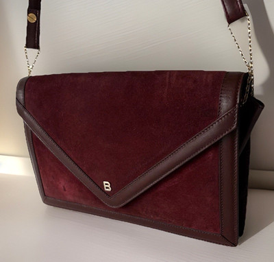 Authentic Bally Shoulder Bag Burgandy Leather&suede From Japan 0950