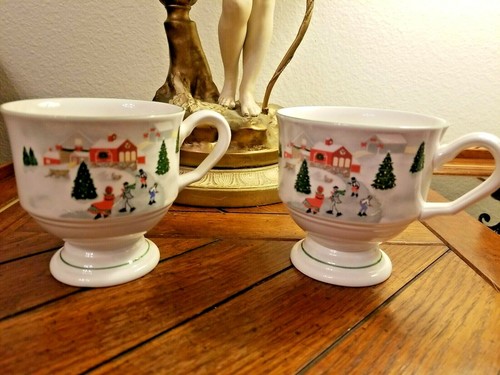 Rare SANGO "SILENT NIGHT" Christmas Footed Coffee/Tea/Eggnog Cups Set of Two (2) - Picture 10 of 11