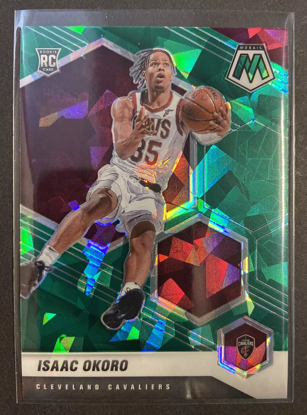 2020-21 Panini Mosaic Isaac Okoro #212 Green Cracked Ice Fanatics Cavaliers RC
