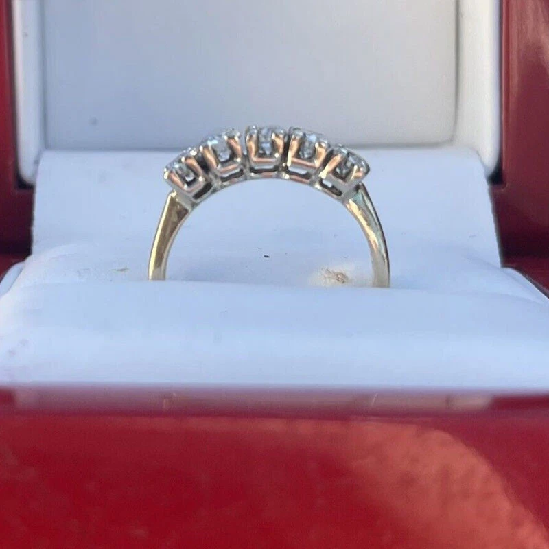 0.75 Ct Round Diamond Women's Wedding Band Five Stone Ring 14k Yellow Gold Over - Image 3 of 4