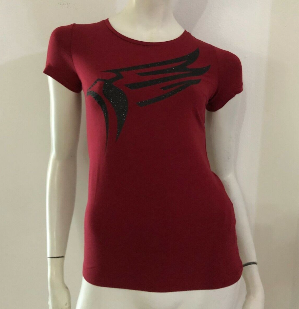 ROBERTO CAVALLI SPORT Maglia t-shirt rosso bordeaux stampa nera Tg XS