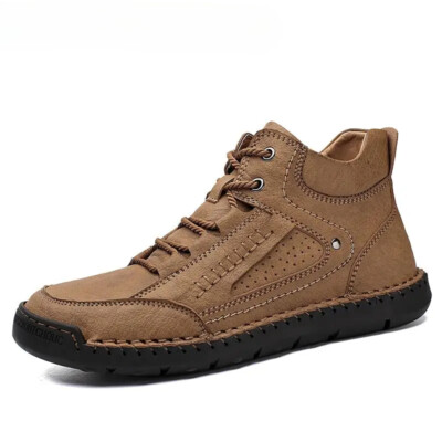Outdoor Men's Lace Up Ankle Boots Comfortable Non-slip Leather Casual Shoes