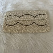 Vintage Beaded Clutch Purse Bag Snap Closure Ivory Made In Japan