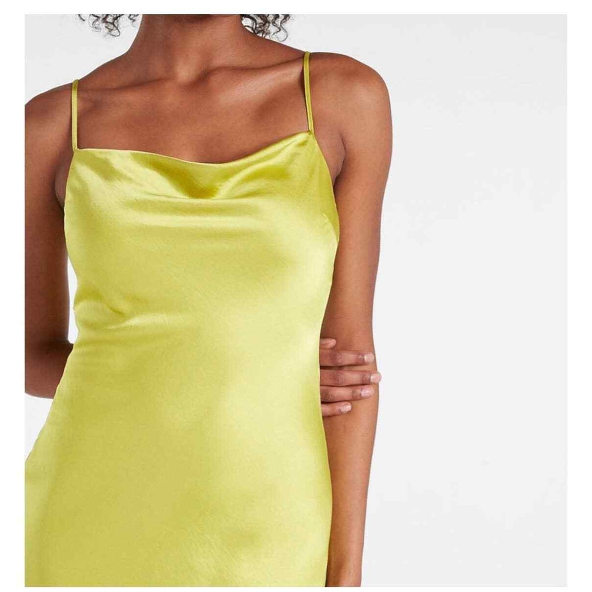 express satin cowl neck midi slip dress Express Satin Cowl Neck Midi Slip Dress in Lime Green Size Small